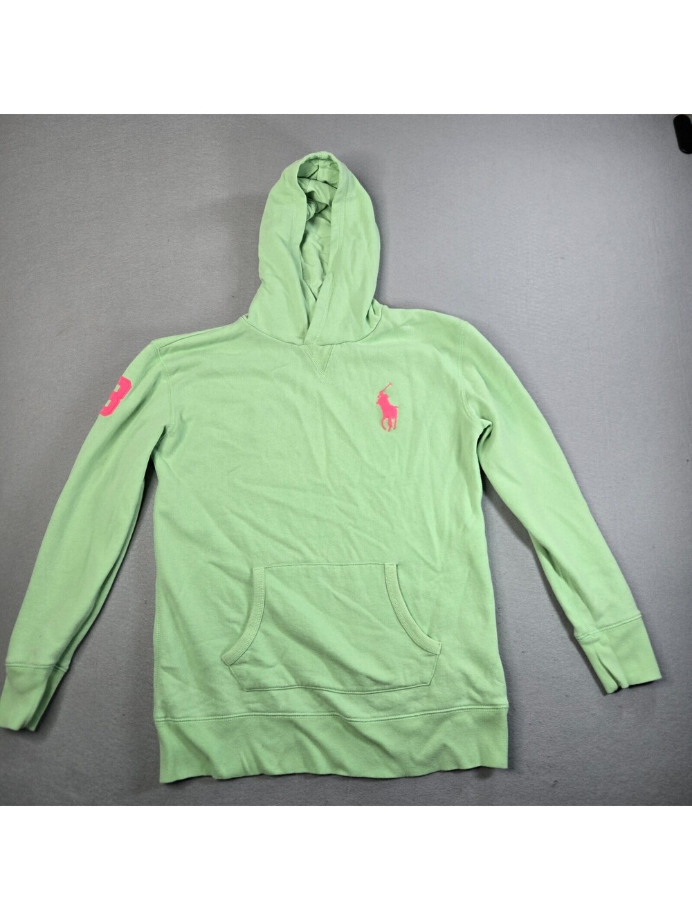 Polo Ralph Lauren Youth XL 16 Fleece Hoodie Green Neon Pink Big Pony Pullover